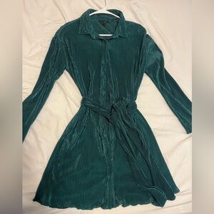 Mini green button down tie dress